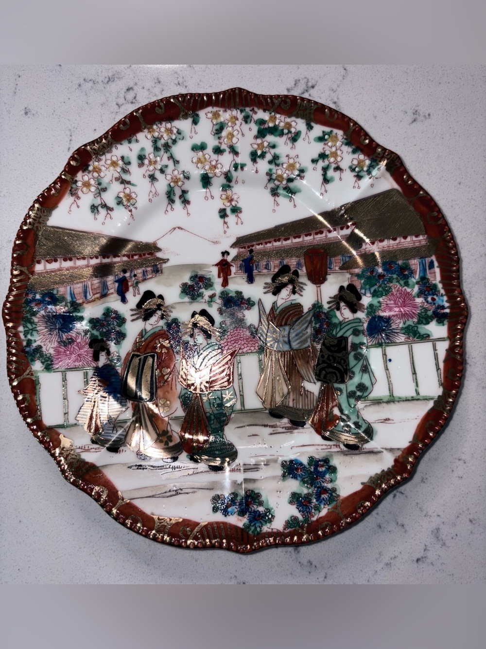 Vintage-Nippon Decorative Porcelain Plate with Geisha Scene - Multicolor